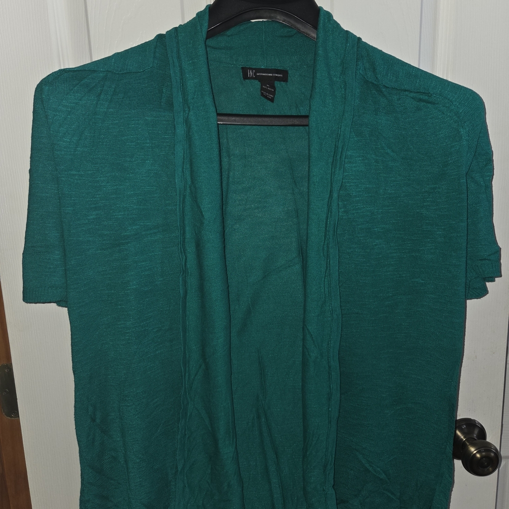 INC Teal Lightweight Open-Front Short Sleeve Cardigan